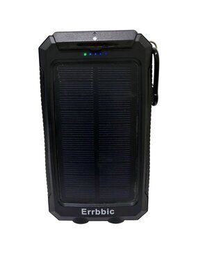 Errbbic Solar Power Bank Portable Charger w/ Compass, USB Ports & Carabiner – Bl